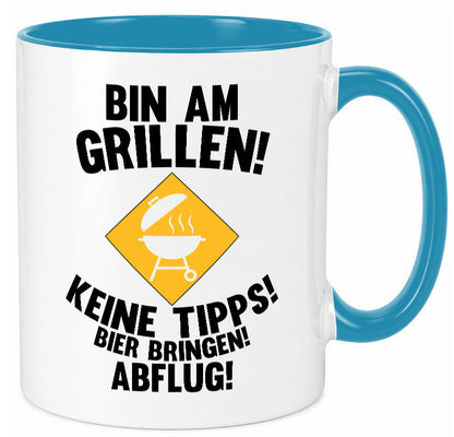 Bin am Grillen | Bier bringen und Abflug Grillmeister Geschenk Humor Tasse