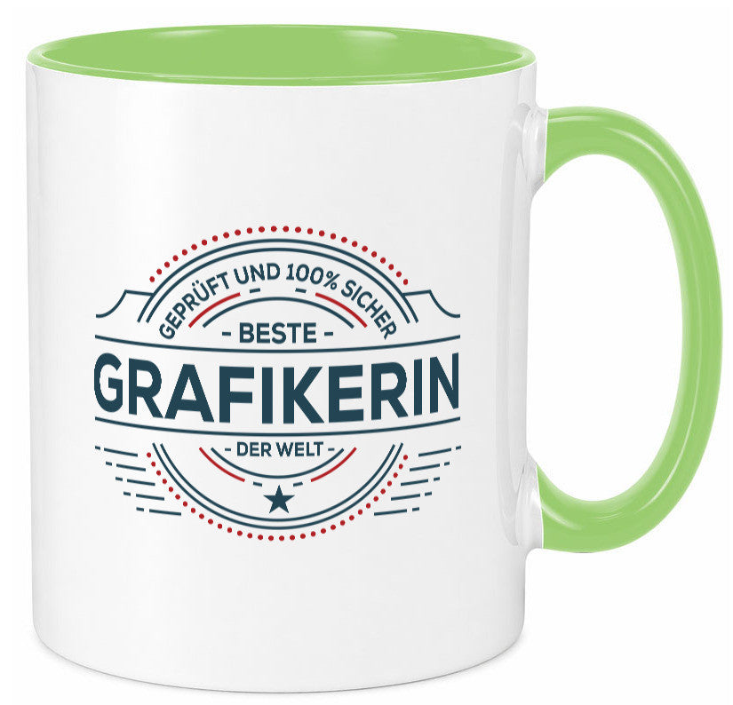 Geprüft und sicher: Grafikerin | Grafik Design Humor Geschenkidee Tasse