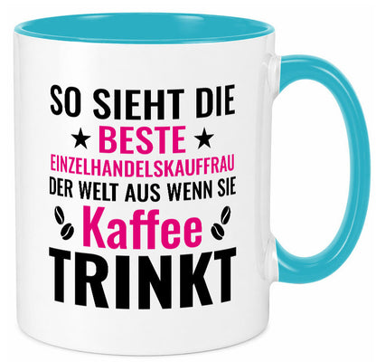 Kaffee trinkt: Einzelhandelskauffrau | Einzelhandel Humor Geschenkidee Tasse