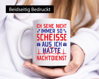 Scheisse, Nachtdienst | Arztkoffer Herzschlag Herz Geschenkidee Humor Tasse