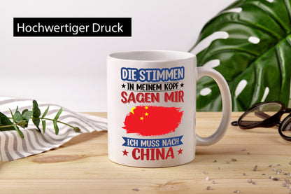 China | Urlaub Stimmen in meinem Kopf Traumland Humor Geschenkidee Tasse