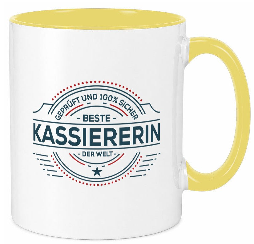 Geprüft und sicher: Kassiererin Geschenk Humor Geschenkidee lustiger Spruch Tasse
