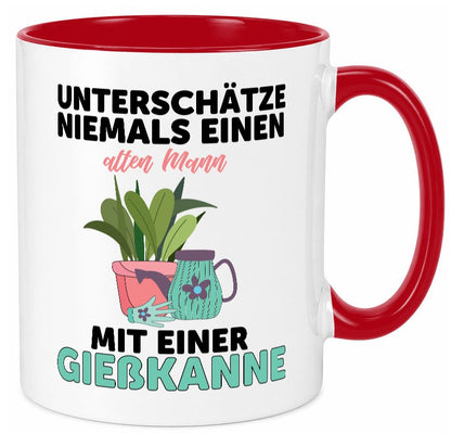 Niemals Mann mit Gießkanne unterschätzen | Blumen lustiger Spruch Geschenk Tasse