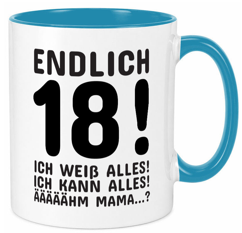 Endlich 18 | Geburtstag Tasse volljährig Erwachsen lustig Geschenkidee Geschenk