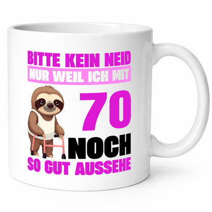 70. Geburtstag | Bitte kein Neid Faultier 70 Jahre v2 Humor Geschenkidee Tasse