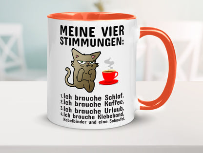 Vier Stimmungen | Morgenmuffel Tasse mürrische Katze Humor Tierliebhaber