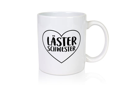 Läster Schwester | Herz Tasse Geschwisterliebe lustiger Spruch Geschenk Humor