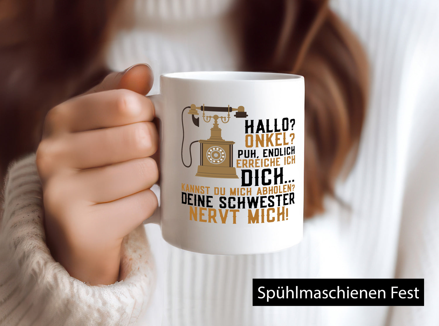 Hallo Onkel | Telefonhörer Anruf Schwester nervt lustig Humor Geschenkidee