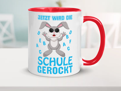 Schule wird gerockt | Schulbeginn Tasse cooler Hase lustiger Spruch Geschenk
