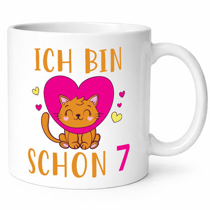 Ich bin schon 7 | Katze Herzchen Geschenkidee Tierliebhaber Humor Tasse