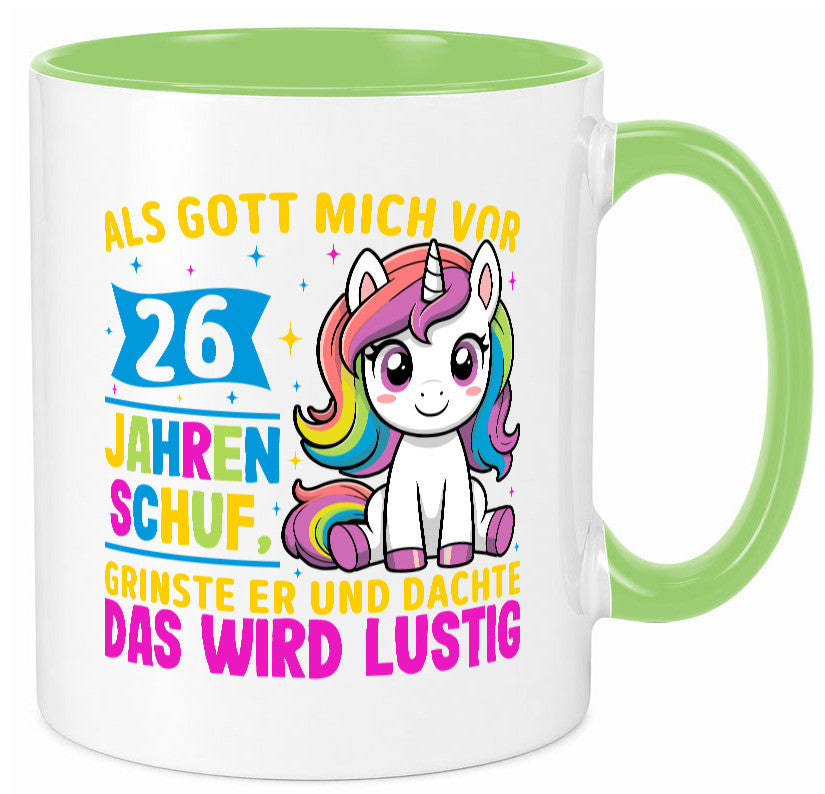 26. Geburtstag | Als Gott mich schuf 40 Jahre v2 Geschenkidee Humor Tasse