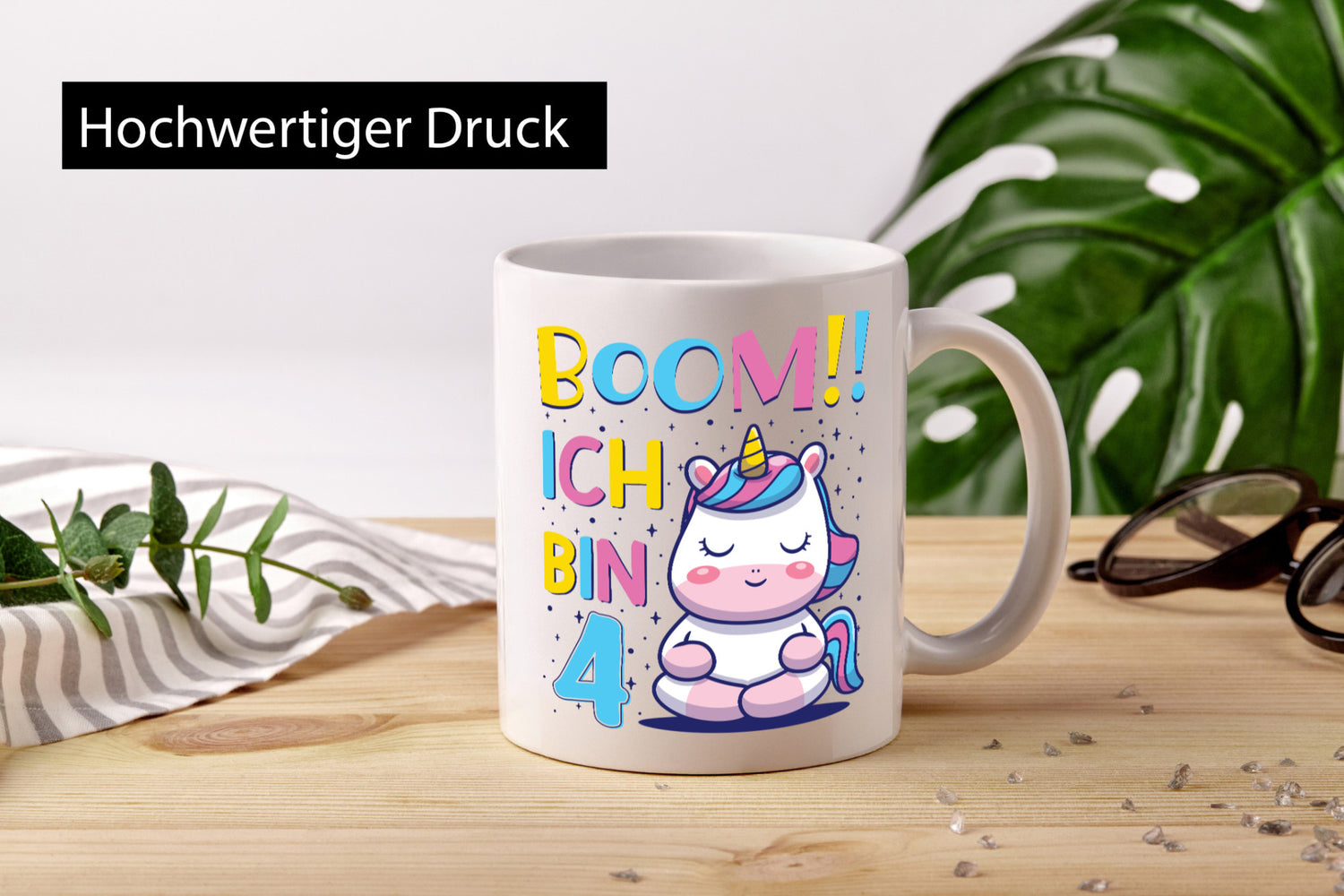 Boom!! Ich bin 4 | Einhorn Sterne Geschenkidee Humor Tasse