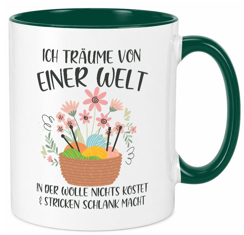 Träume von Wolle die nichts kostet | Korb Strick Blumen lustiger Spruch