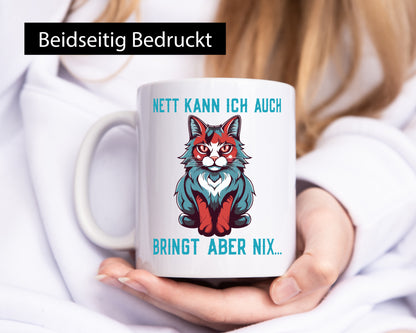 Nett kann ich auch | Katze im Kapuzenpulli Spruch Humor Tierliebhaber