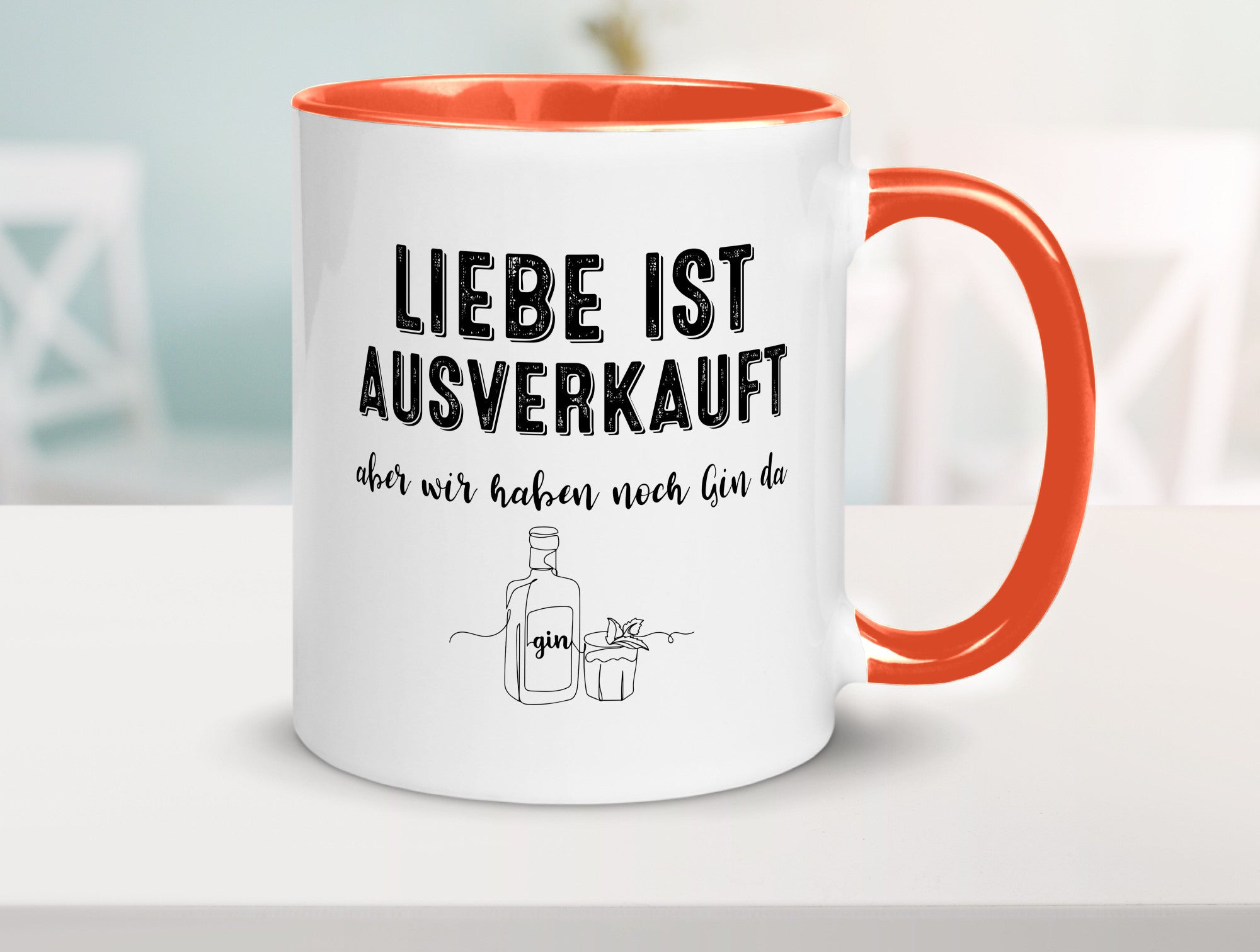 Liebe ist Ausverkauf, aber wir haben noch Gin da Humor Geschenkidee Tasse