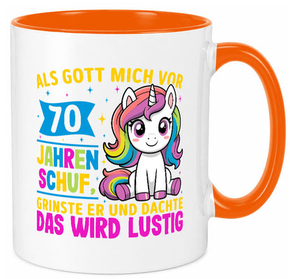70. Geburtstag | Als Gott mich schuf 40 Jahre v2 lustig Geschenkidee Geschenk Tasse