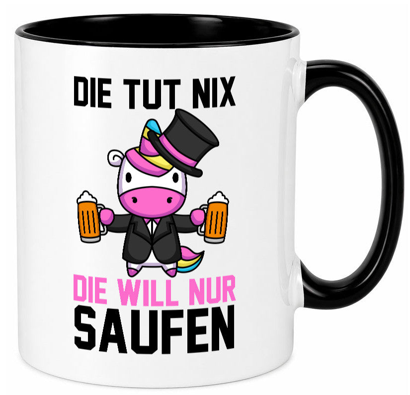 Die tut nix will nur Saufen | Einhorn Bier v2 lustig Humor Geschenkidee Tasse