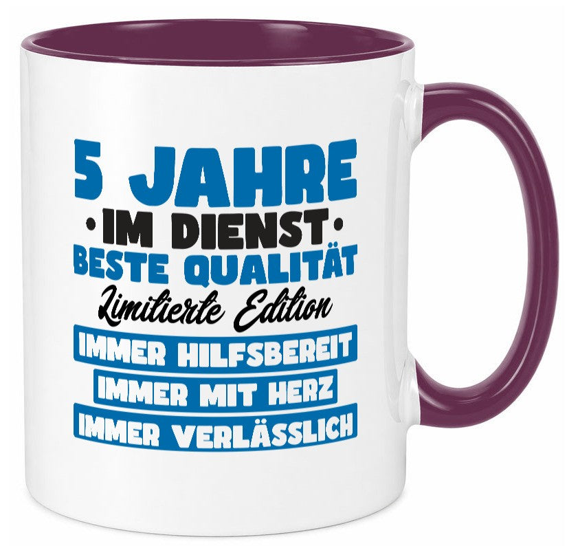 5 Jahre im Dienst | Jubiläum Arbeit v7 Geschenk Kollegen Büro lustiger Spruch Tasse