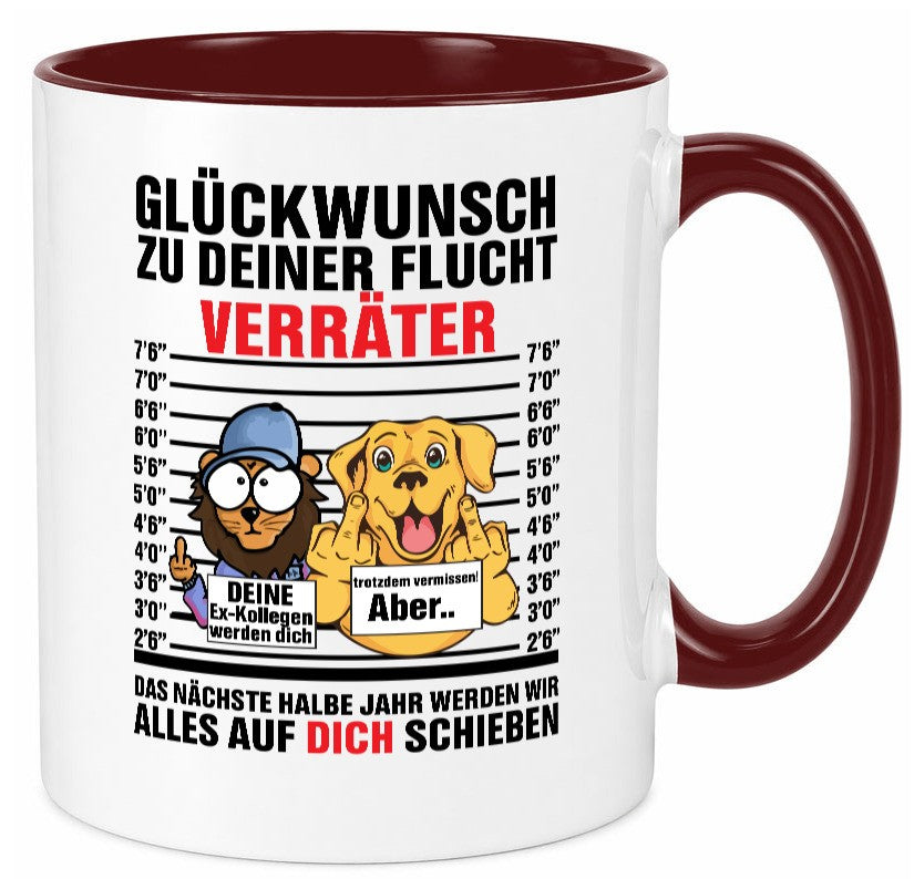 Glüchwunsch zur Flucht | Verräter Ex-Kollegen Humor Arbeit Kollegen Büro Tasse