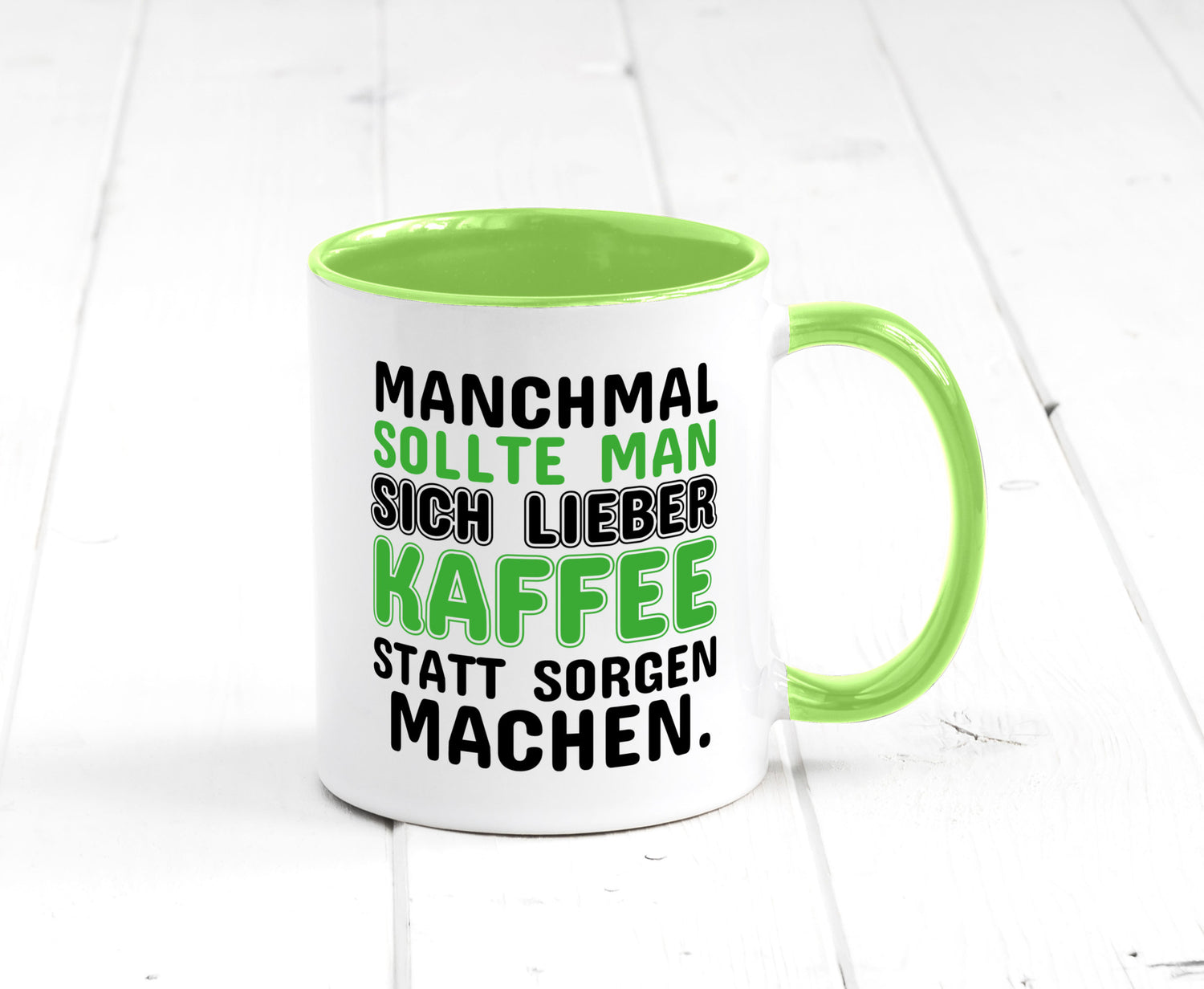 Kaffee statt sorgen lustiger Spruch Geschenk Humor Geschenkidee Tasse