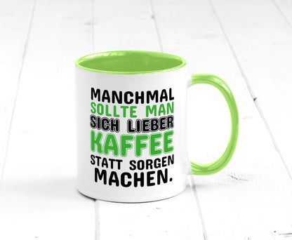 Kaffee statt sorgen lustiger Spruch Geschenk Humor Geschenkidee Tasse