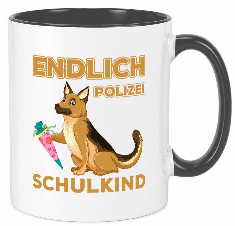 Endlich Schulkind | Tasse Einschulung Polizei Hund lustiger Spruch Geschenk