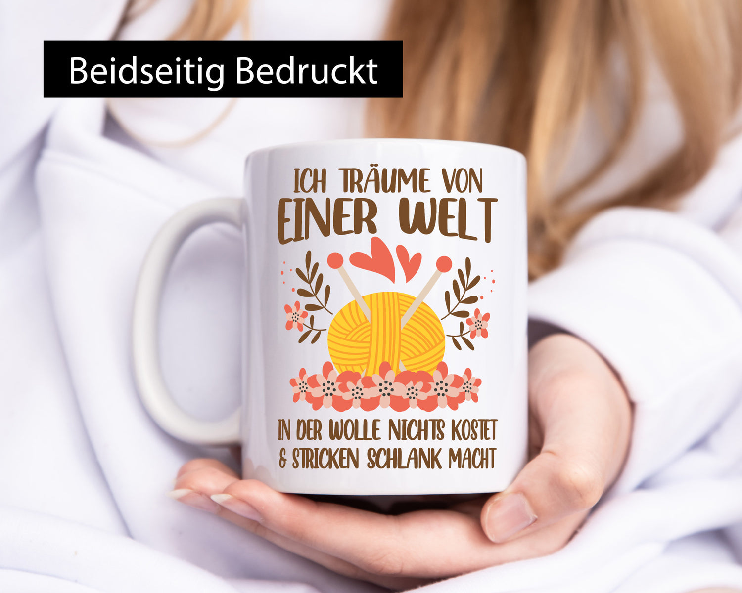 Ich träume on einer Welt | Wollverrückt Stricken Humor Geschenkidee Tasse