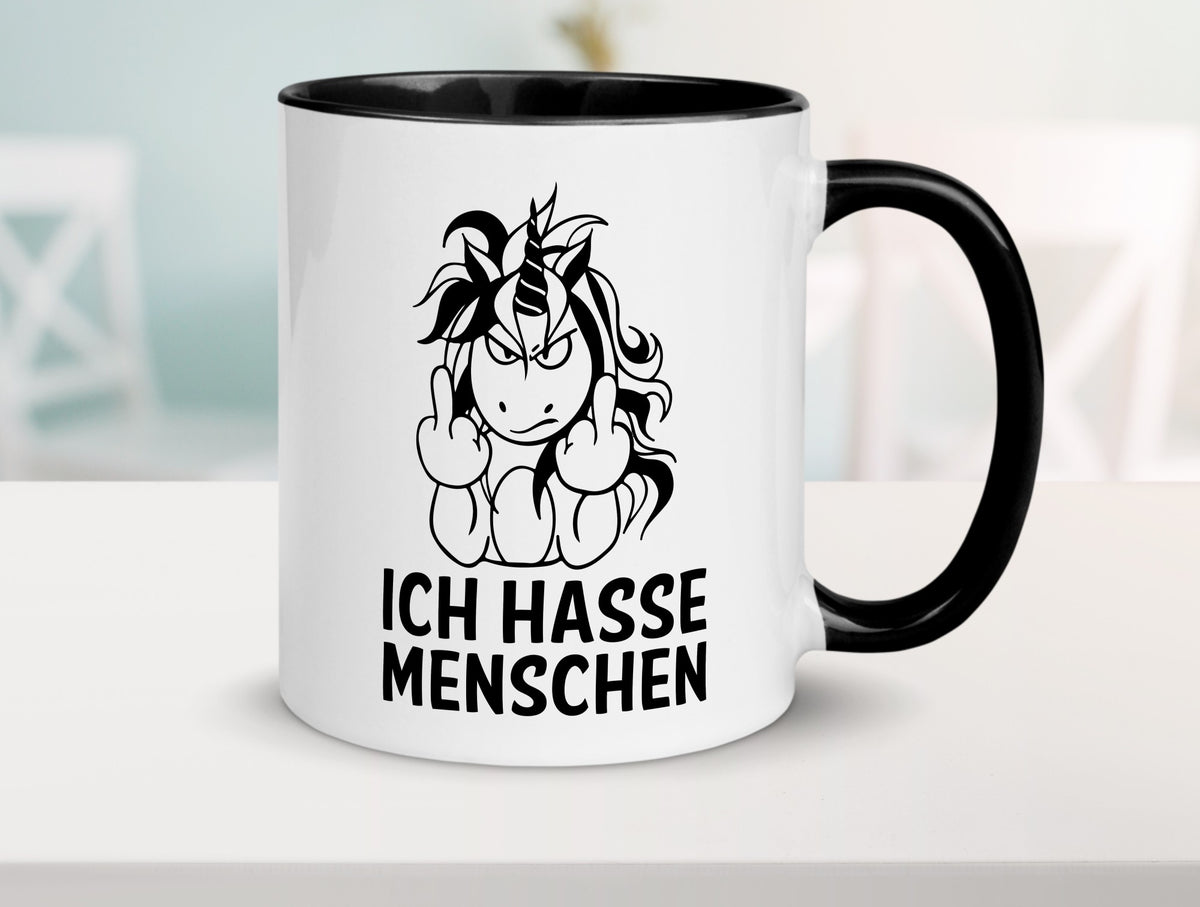 Ich hasse Menschen | Einhorn Stinkefinger lustig Humor Geschenkidee Geschenk Tasse