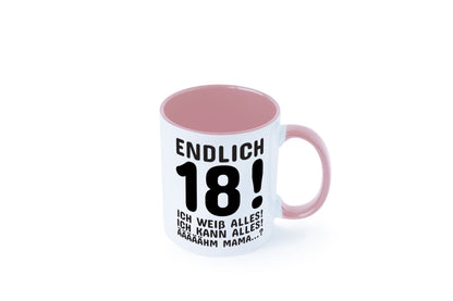 Endlich 18 | Geburtstag Tasse volljährig Erwachsen lustig Geschenkidee Geschenk