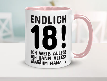Endlich 18 | Geburtstag Tasse volljährig Erwachsen lustig Geschenkidee Geschenk