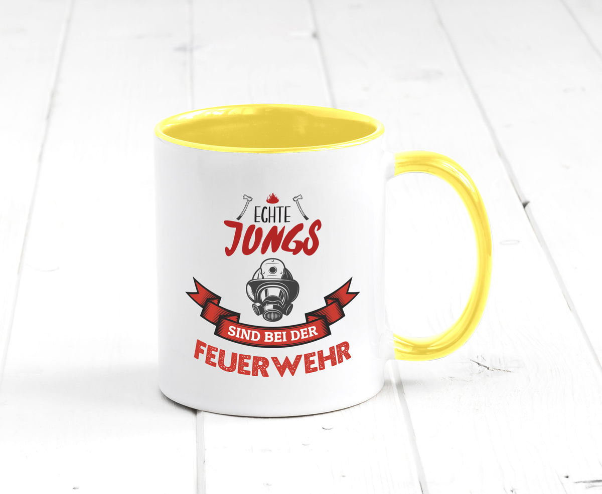 Echte Jungs sind bei der Feuerwehr | Feuerwehrmann lustiger Spruch Geschenk Tasse