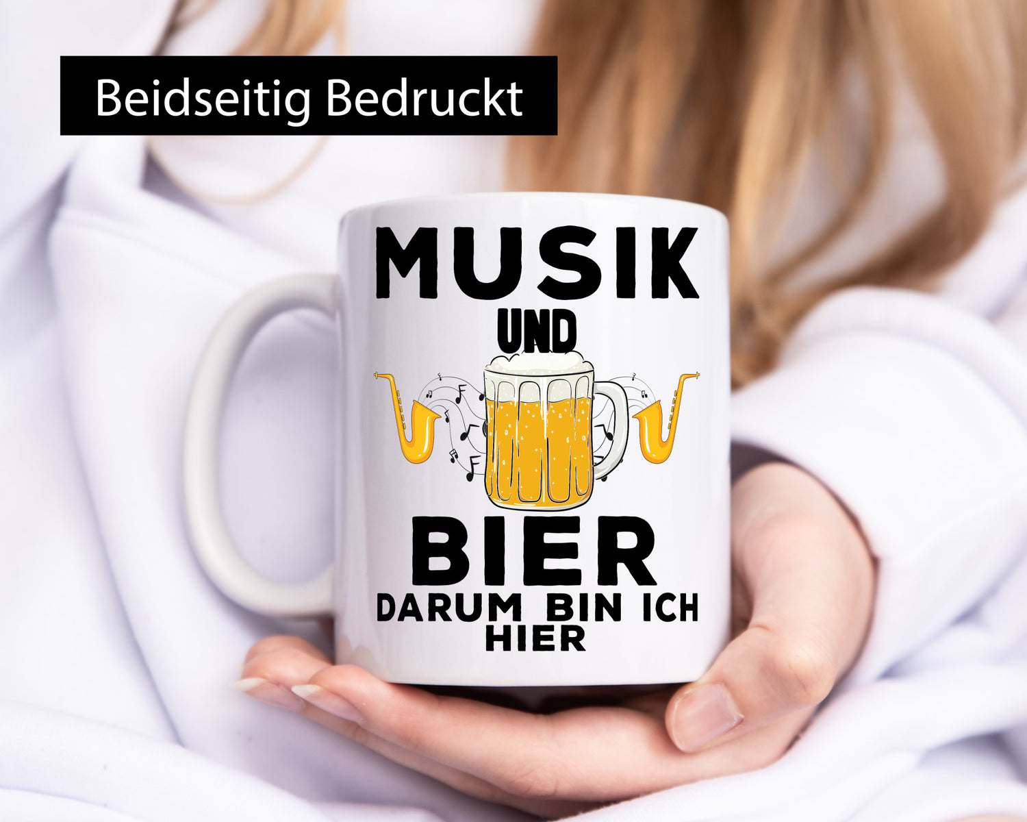 Musik und Bier darum bin ich hier | Party Freunde Humor Geschenkidee Tasse