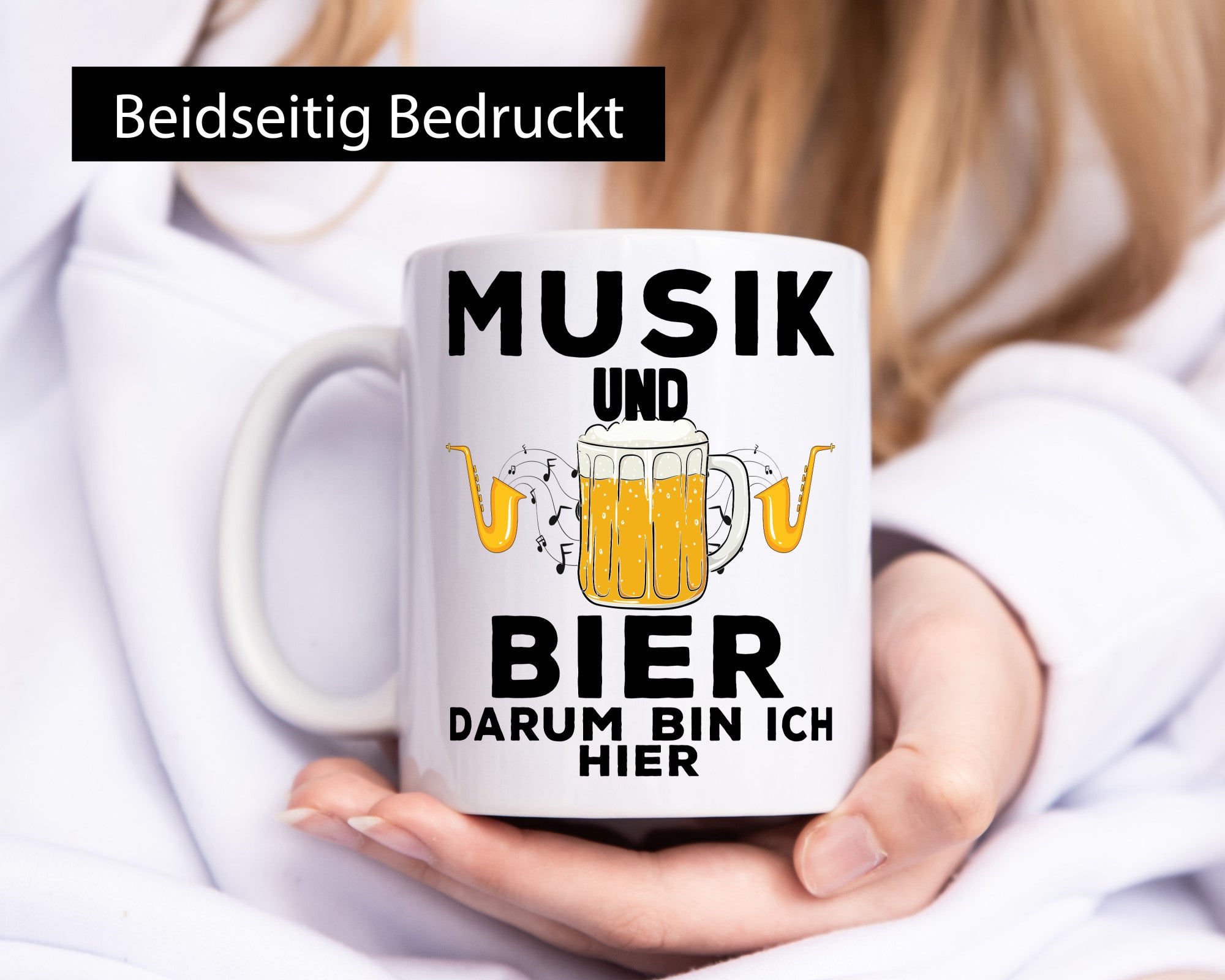 Musik und Bier darum bin ich hier | Party Freunde Humor Geschenkidee Tasse