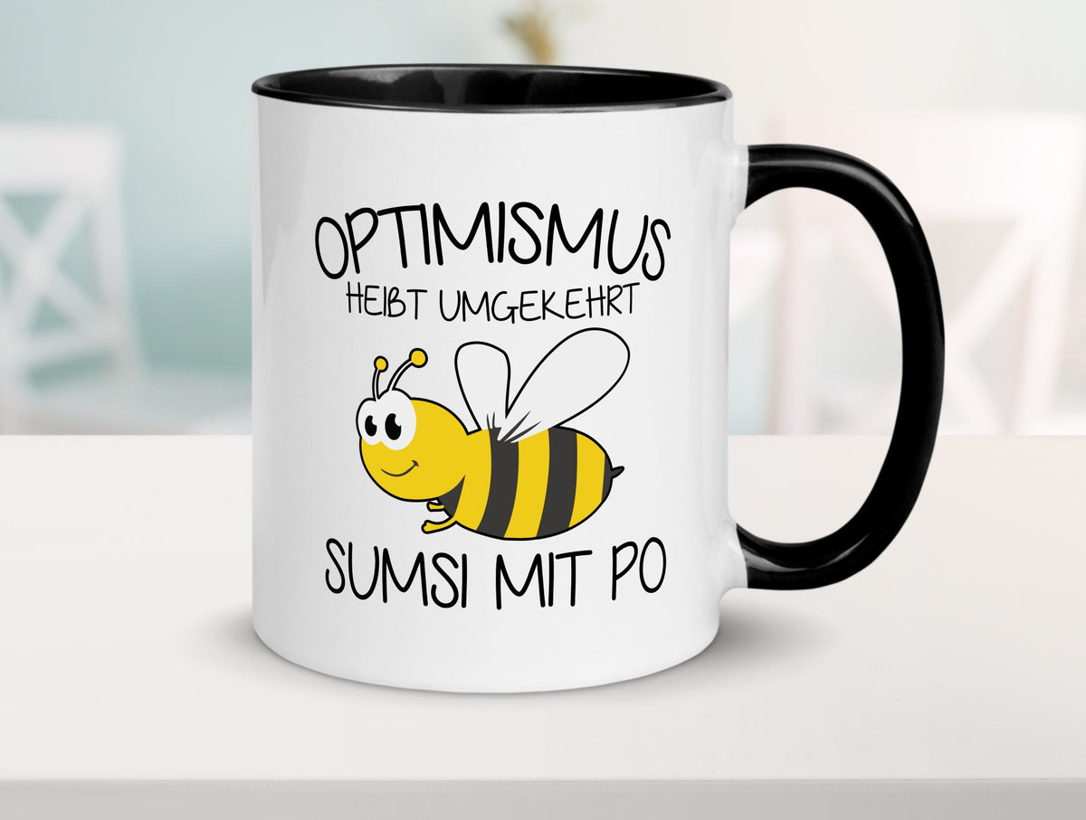 Optimismus umgekehrt heißt Sumsimitpo | Biene lustiger Spruch Geschenk Humor Tasse