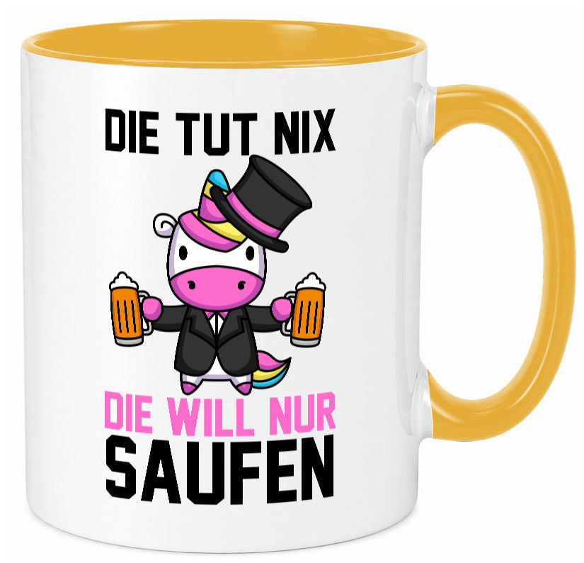 Die tut nix will nur Saufen | Einhorn Bier v2 lustig Humor Geschenkidee Tasse