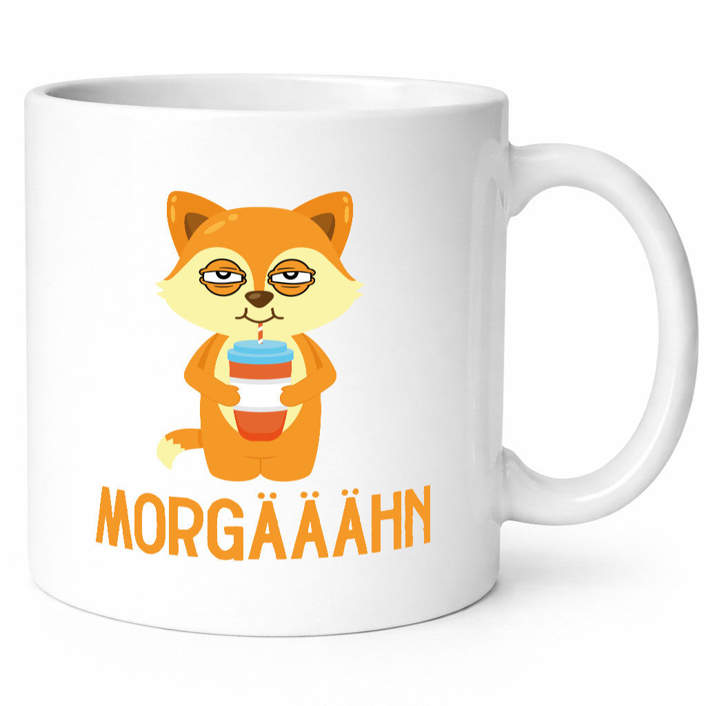 Morgähn | Gähnen Müde Morgenmuffel Fuchs im Bademantel Geschenkidee Humor Tasse