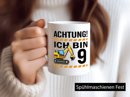 9 Geburtstag Ich bin | Bagger Junge lustiger Spruch Geschenk Geschenkidee Tasse