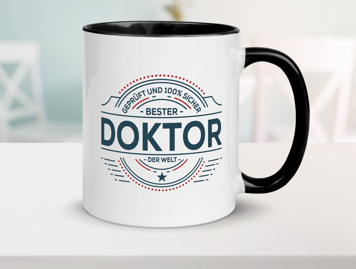 Geprüft und sicher: Doktor | Doktorand Doktortitel lustiger Spruch Geschenk Tasse