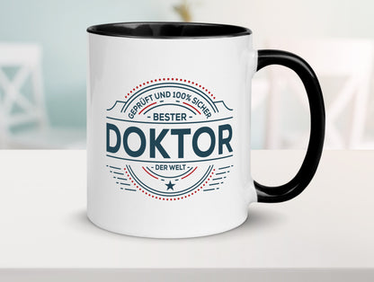 Geprüft und sicher: Doktor | Doktorand Doktortitel lustiger Spruch Geschenk Tasse