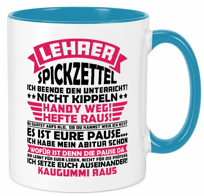 Lehrer Spickzettel | Beruf Tasse lustiger Spruch vl8 Geschenkidee Arbeit