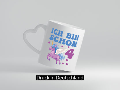 Ich bin schon 4 | Einhorn Herzen Humor Geschenkidee Tasse