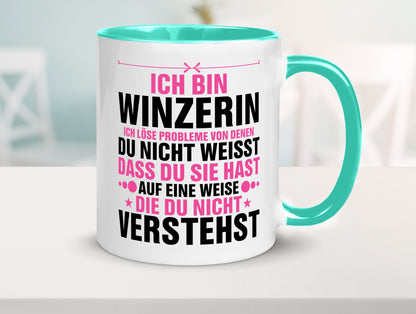 Löse Probleme: Winzerin | Weinbauer Wein Humor Geschenkidee Tasse