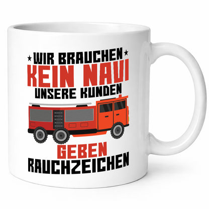 Kein Navi | Rauchzeichen Feuerwehrauto Brand Einsatz Humor Geschenkidee Tasse