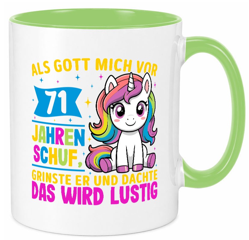 71. Geburtstag | Als Gott mich schuf 40 Jahre v2 Geschenkidee Humor Tasse