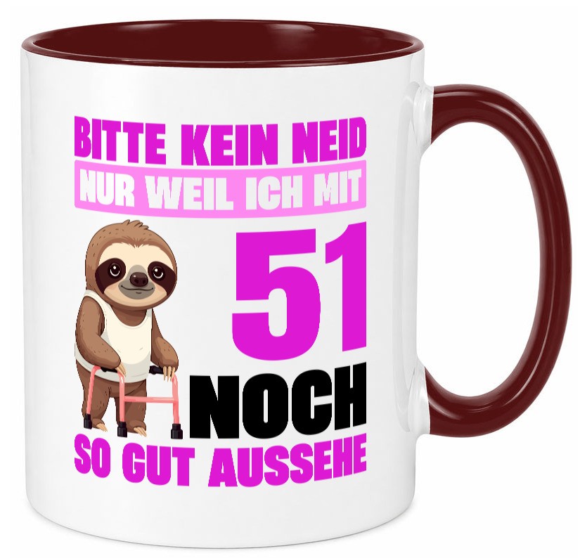 51. Geburtstag | Bitte kein neid Faultier 51 Jahre lustig Geschenkidee Geschenk Tasse