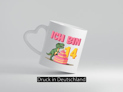 14. Geburtstag | Jahre Dinosaurier mit Kuchen lustiger Spruch Geschenk