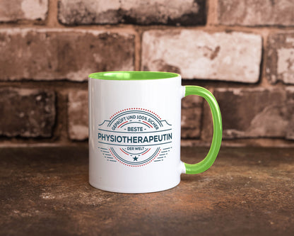 Geprüft und sicher: Physiotherapeutin Humor Geschenkidee Tasse