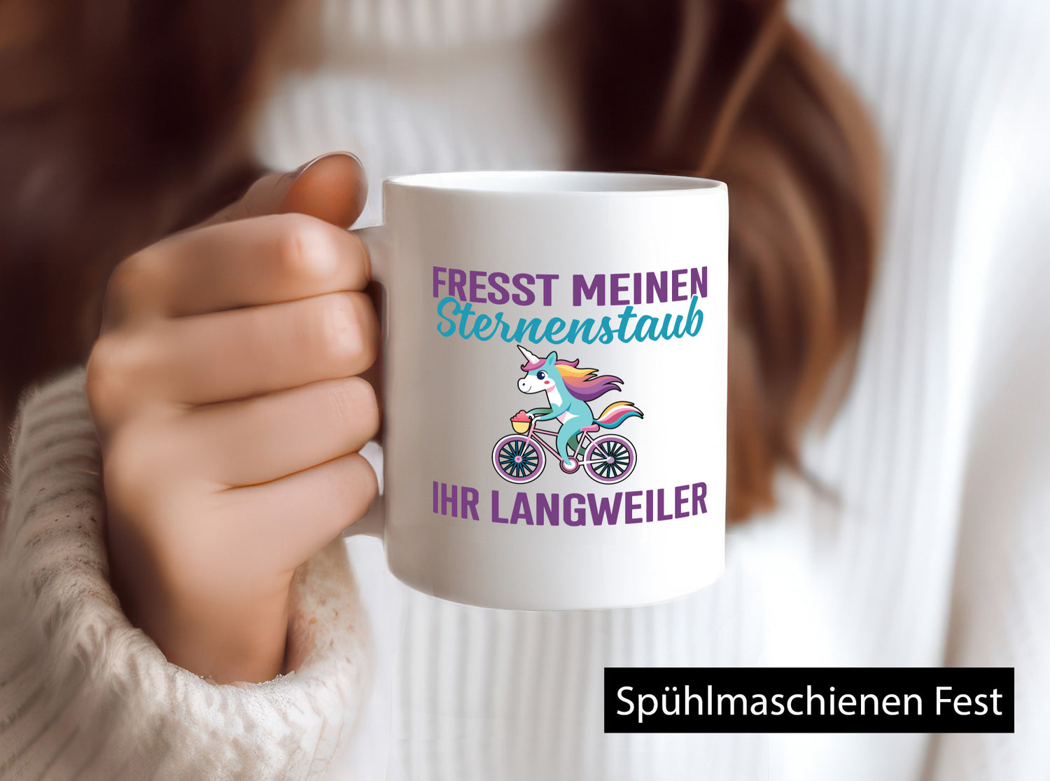 Fresst meinen Sternenstaub | Einhorn Fahrendes v2 Humor Geschenkidee Tasse
