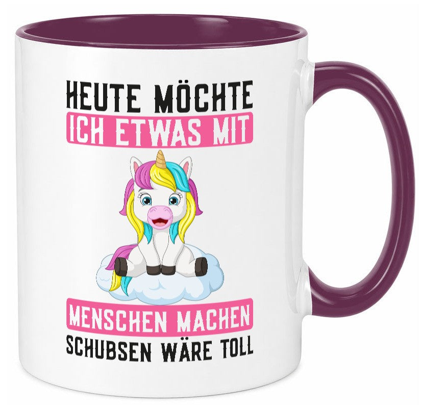 Mit Menschen machen | Schubsen Einhorn Nerv mich ned lustig Humor Geschenkidee Tasse