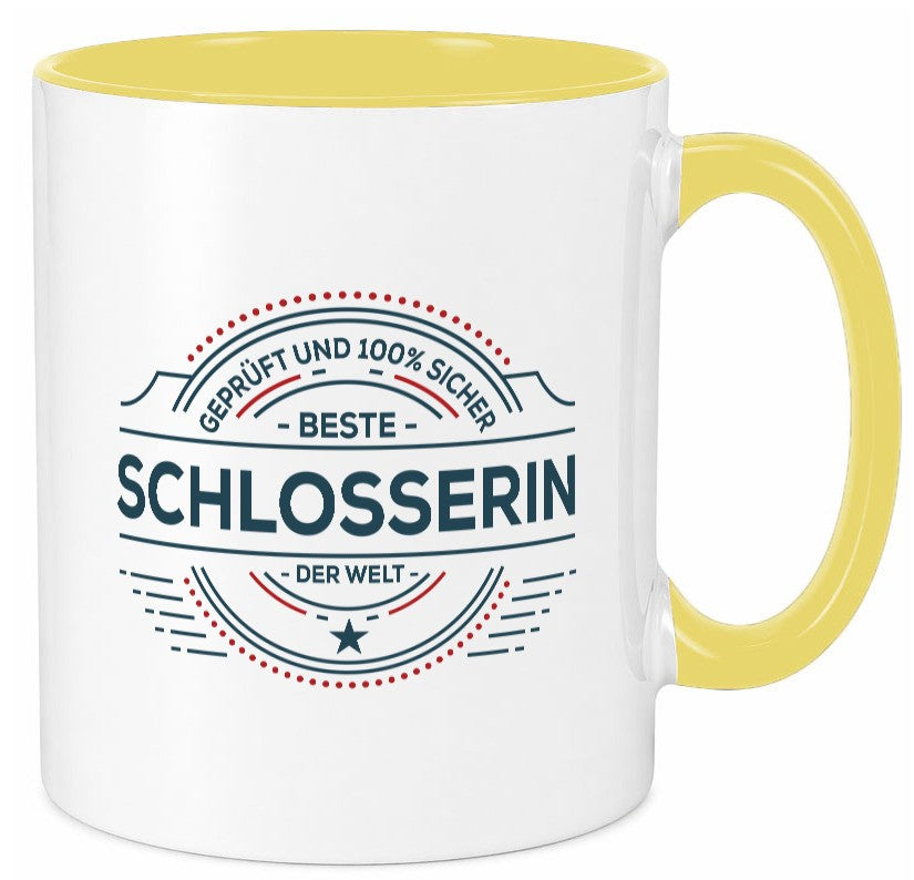 Geprüft und sicher: Schlosserin | Schlosserei lustig Humor Geschenkidee Tasse